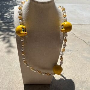 Vintage Tweety Bird Necklace 90’s Tweety Bird Quality Faux Pearl Sz 20” RARE